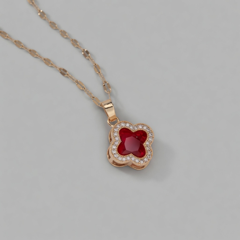 2k-NECKLACE-RED AIRALOVE Crystal Four Leaf Clover Pendant Necklace